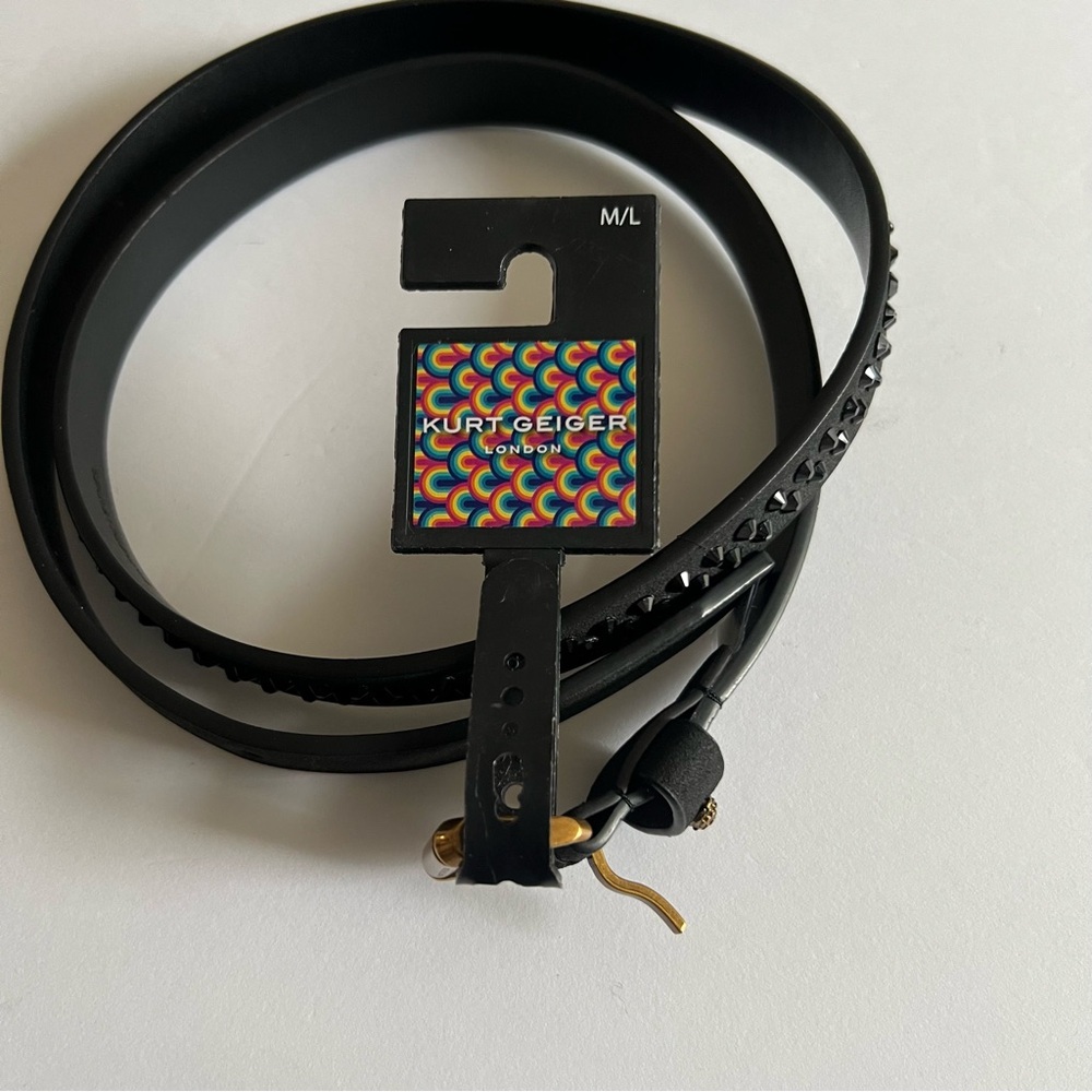 KURT GEIGER WOMENS BLACK FAUX LEATHER BELT WITH BLACK CRYSTAL STUDS SIZE M/L NWO